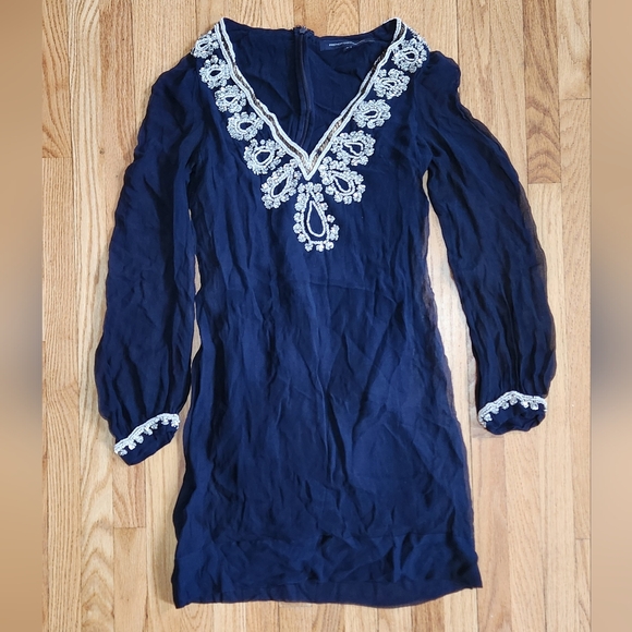 French Connection Navy Dress with White Embroidery - Picture 1 of 4